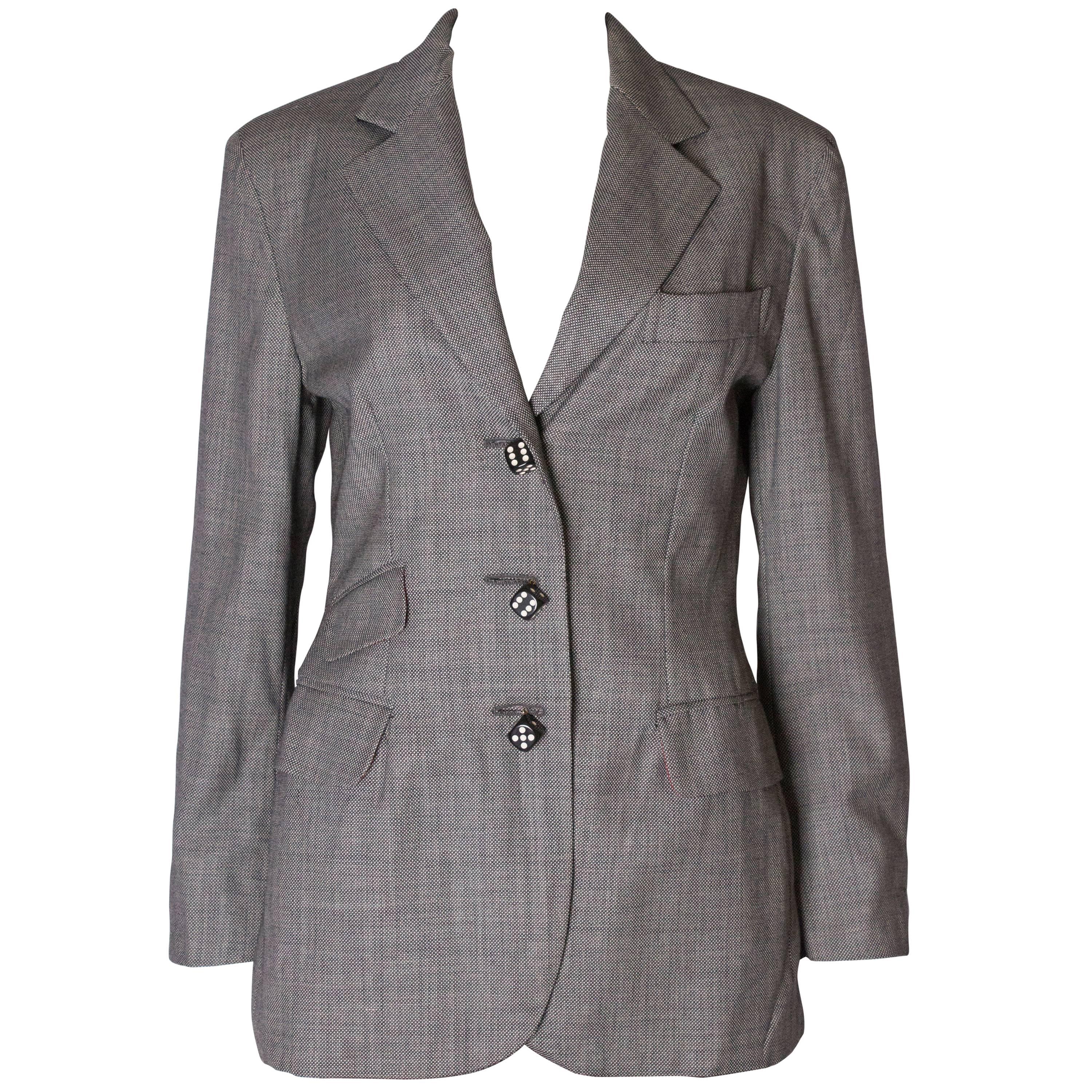 A Vintage 1990s grey button up dice button detail jacket by Moschino Couture  For Sale