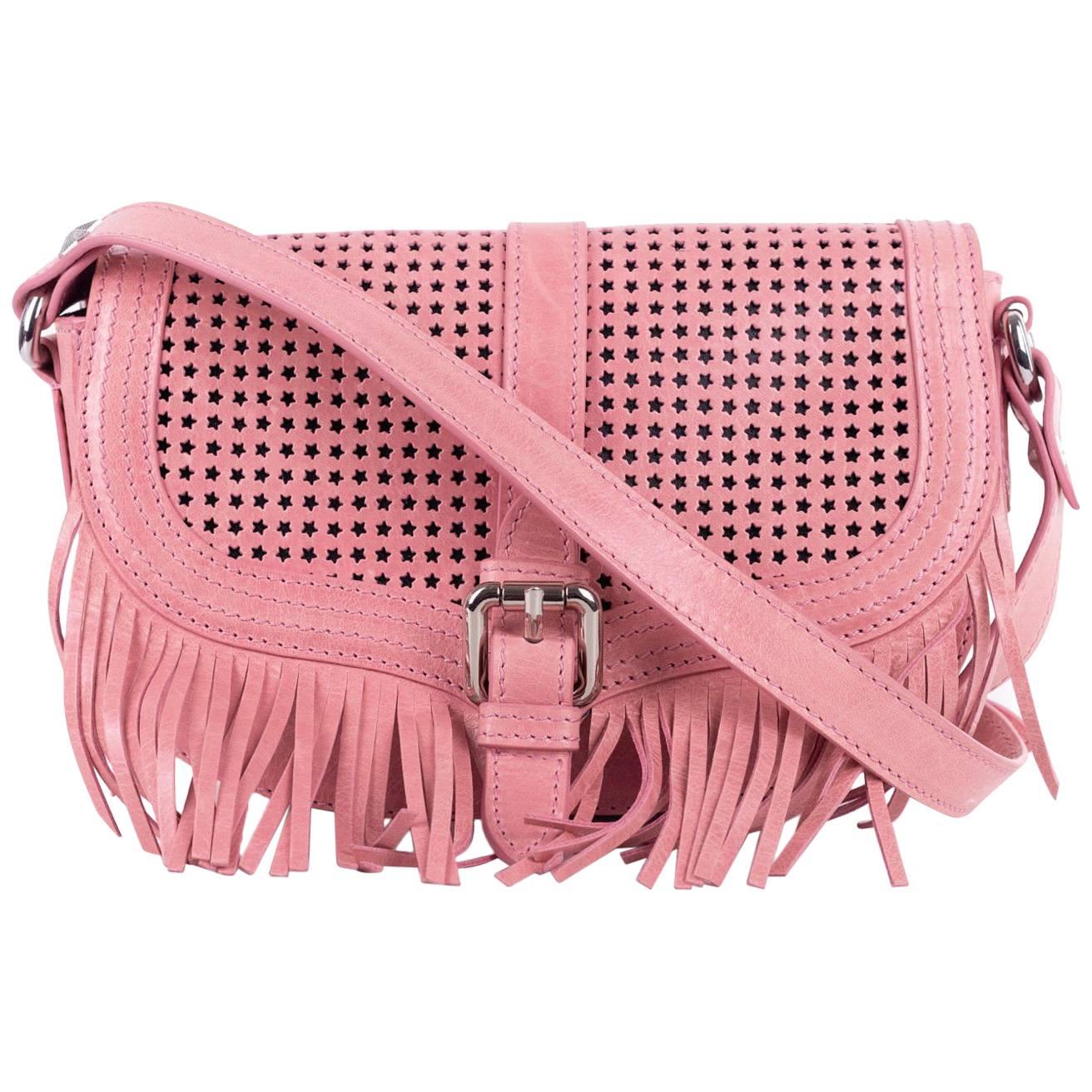 Roberto Cavalli Pink Leather Star Fringe Shoulder Bag For Sale
