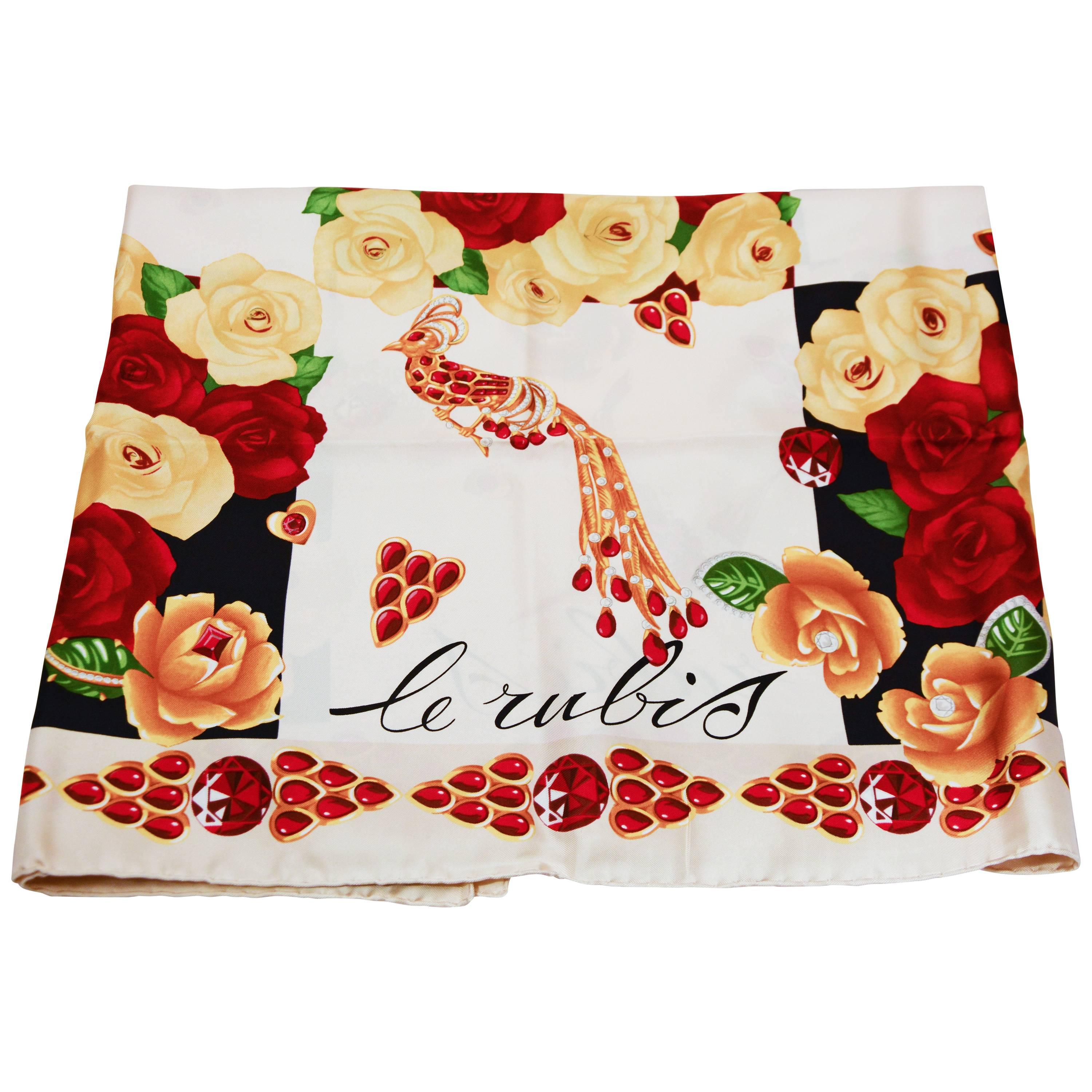 Must De Cartier red and yellow roses silk scarf, late 90s For Sale