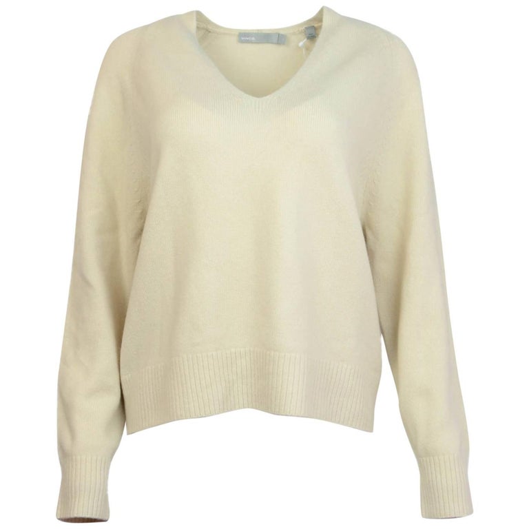 Vince Ivory Cashmere VNeck Sweater Sz M NWT For Sale at 1stDibs