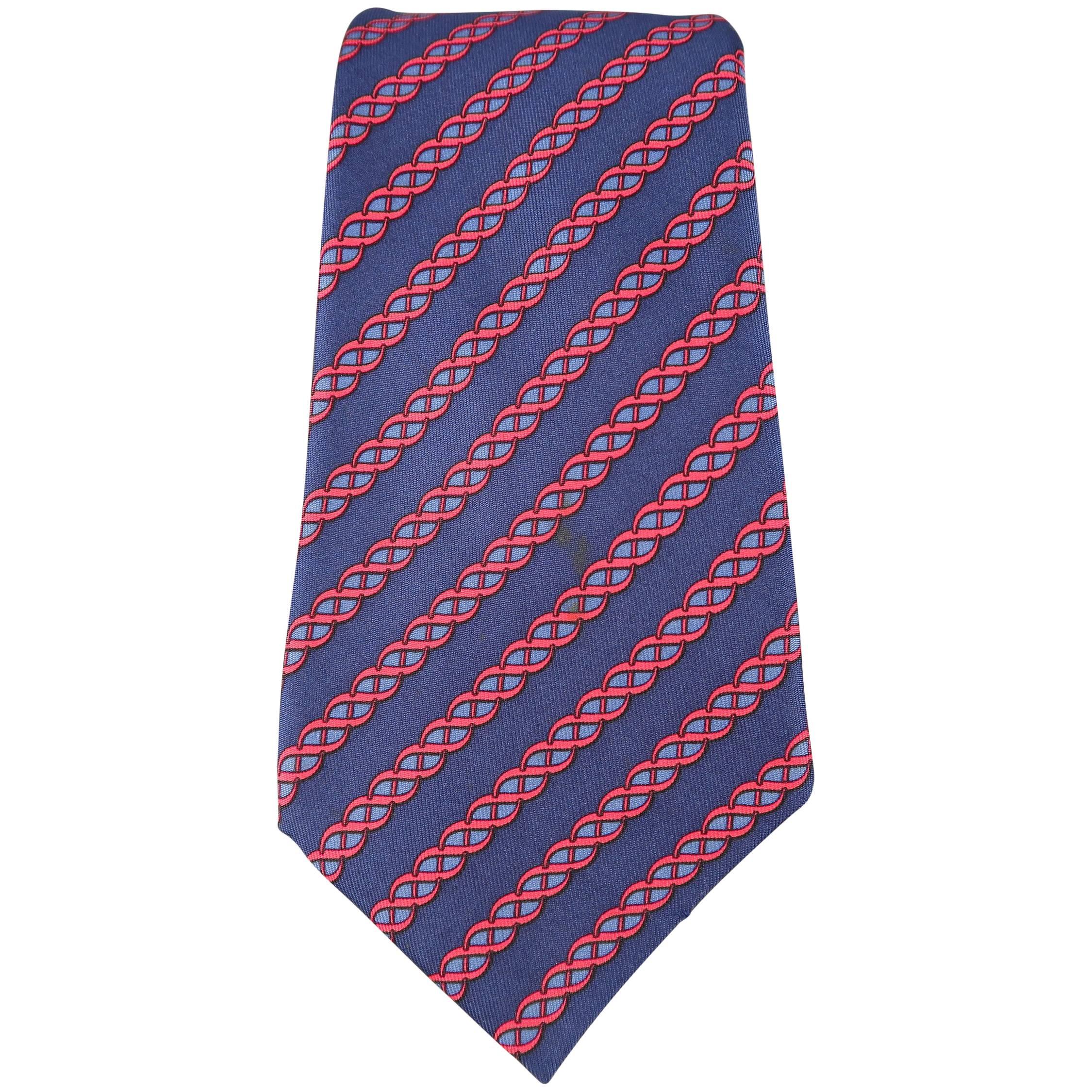 Men's HERMES Navy & Red Diagonal Twist Stripe Silk Tie