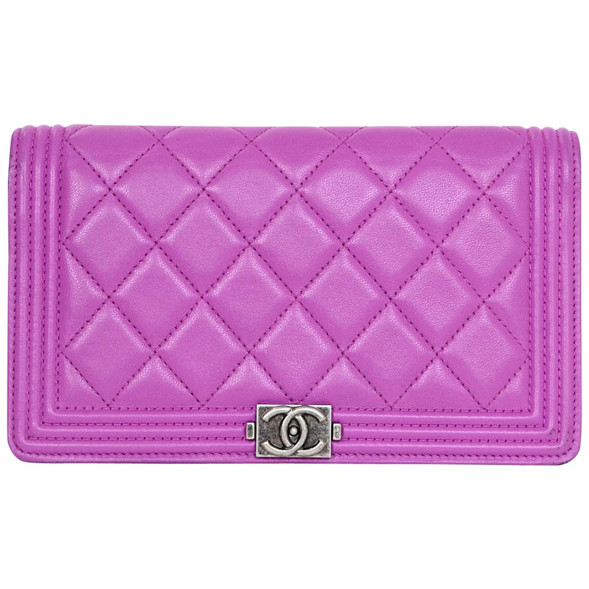 Chanel Fuschia Lambskin Leather Boy Yen Wallet 