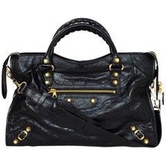 Balenciaga Black Distressed Leather Giant 12 City Moto Satchel Bag 