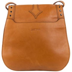 Roberto Cavalli Cognac Brown Leather Studded Cross Body Shoulder Bag