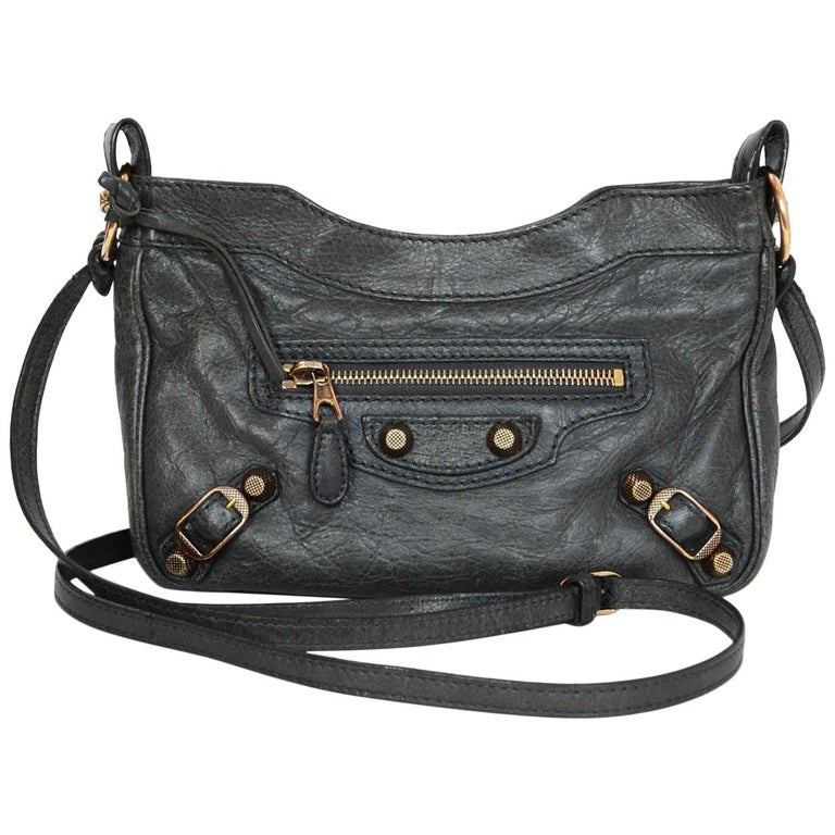 Balenciaga Grey Distressed Leather Moto Giant 12 Hip Crossbody Bag with ...