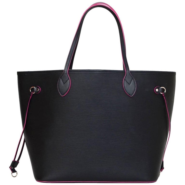 Louis Vuitton Black Noir and Rose Pink Epi Neverfull MM Tote Bag with Dust Bag For Sale at 1stdibs