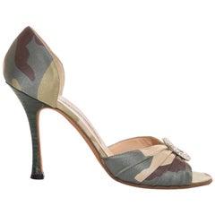 Manolo Blahnik Satin Camouflage d'Orsay Peep - Toe Pumps