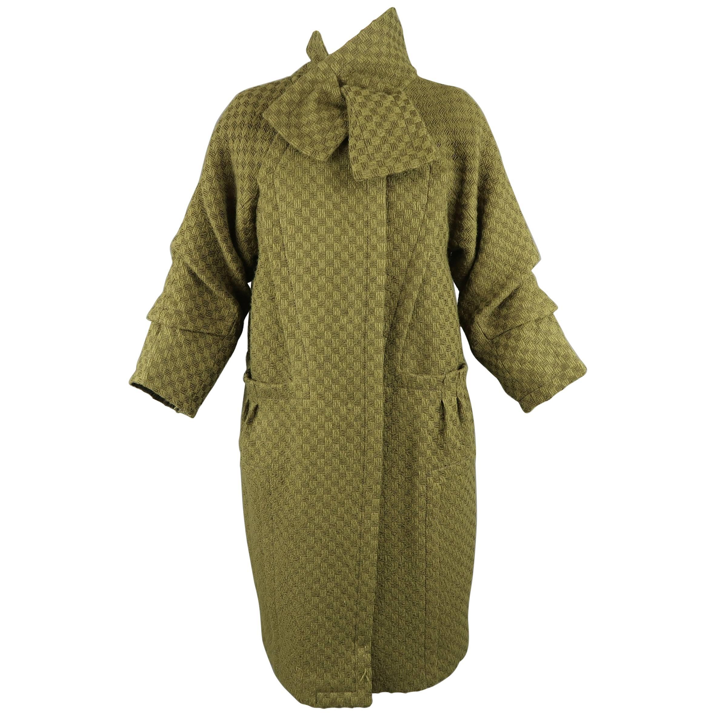 Louis Vuitton Green Damier Wool Tweed Bow Collar Coat