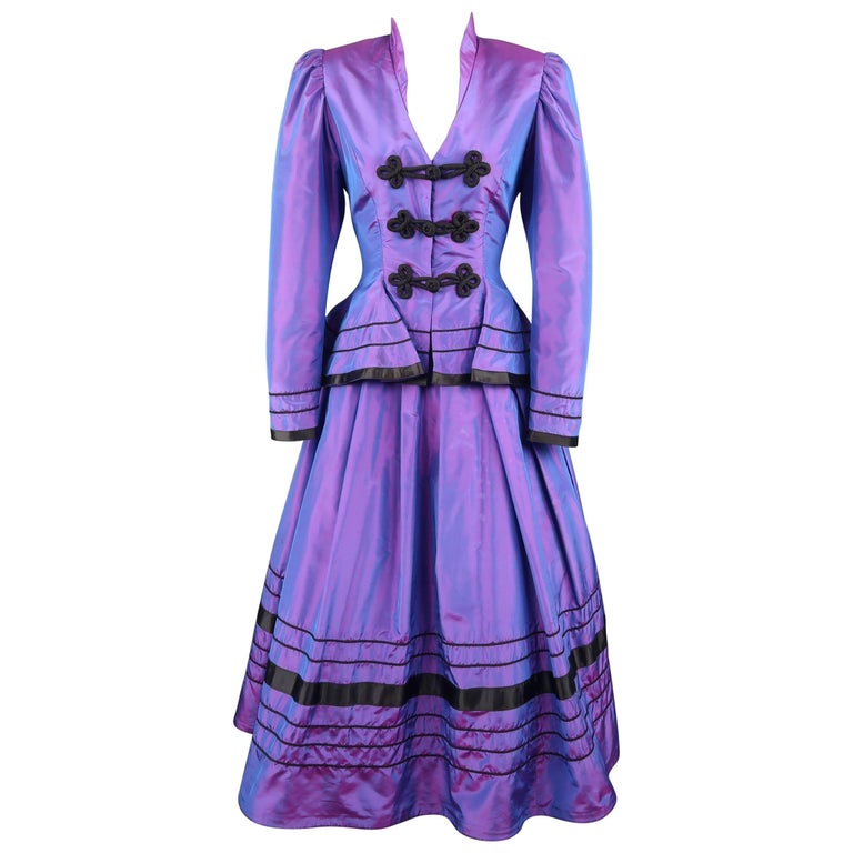 Vintage LINDKA CIERACH Size 10 Purple Silk Taffeta Jacket Skirt Evening ...
