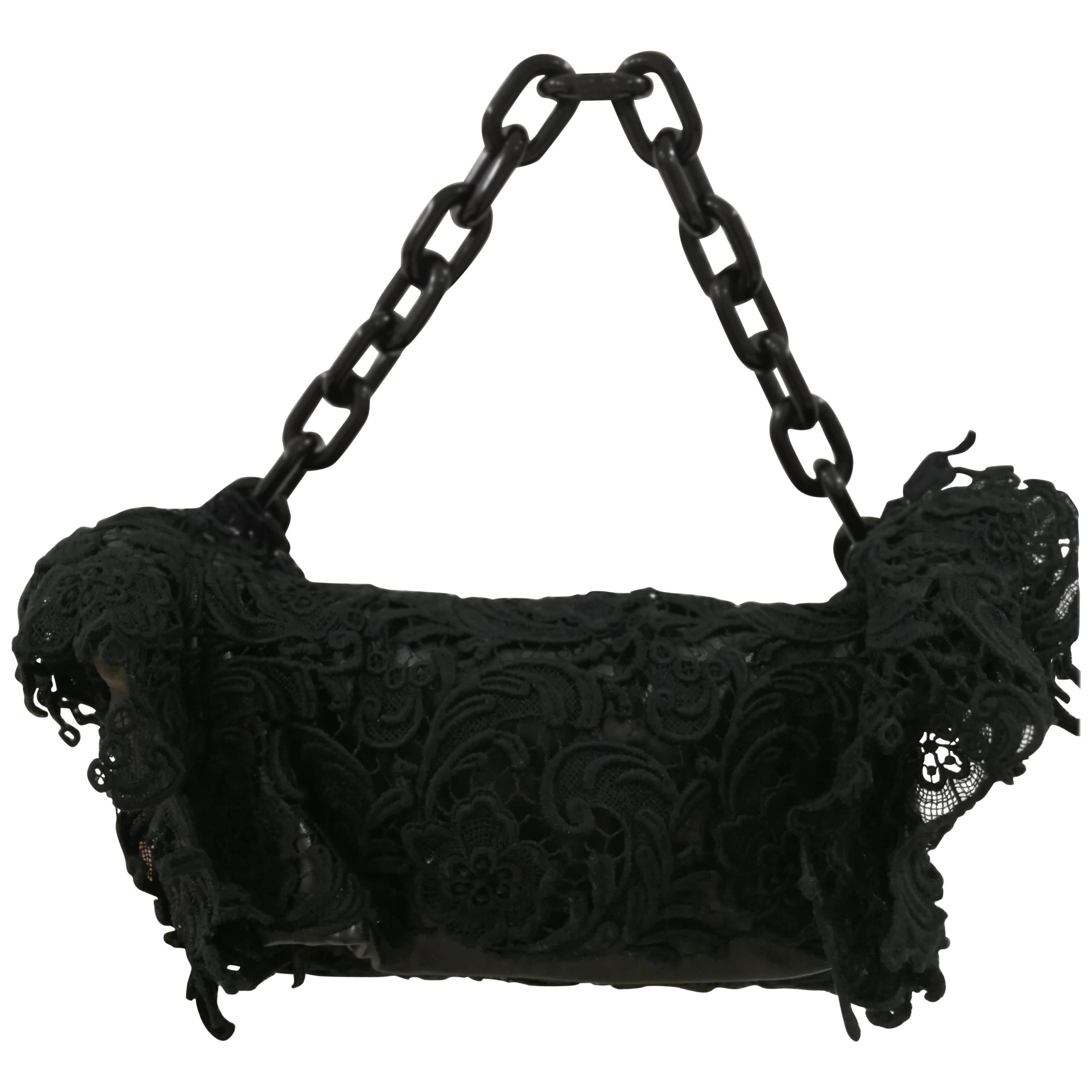 2008 Prada Black Lace Pizzo Shoulder bag