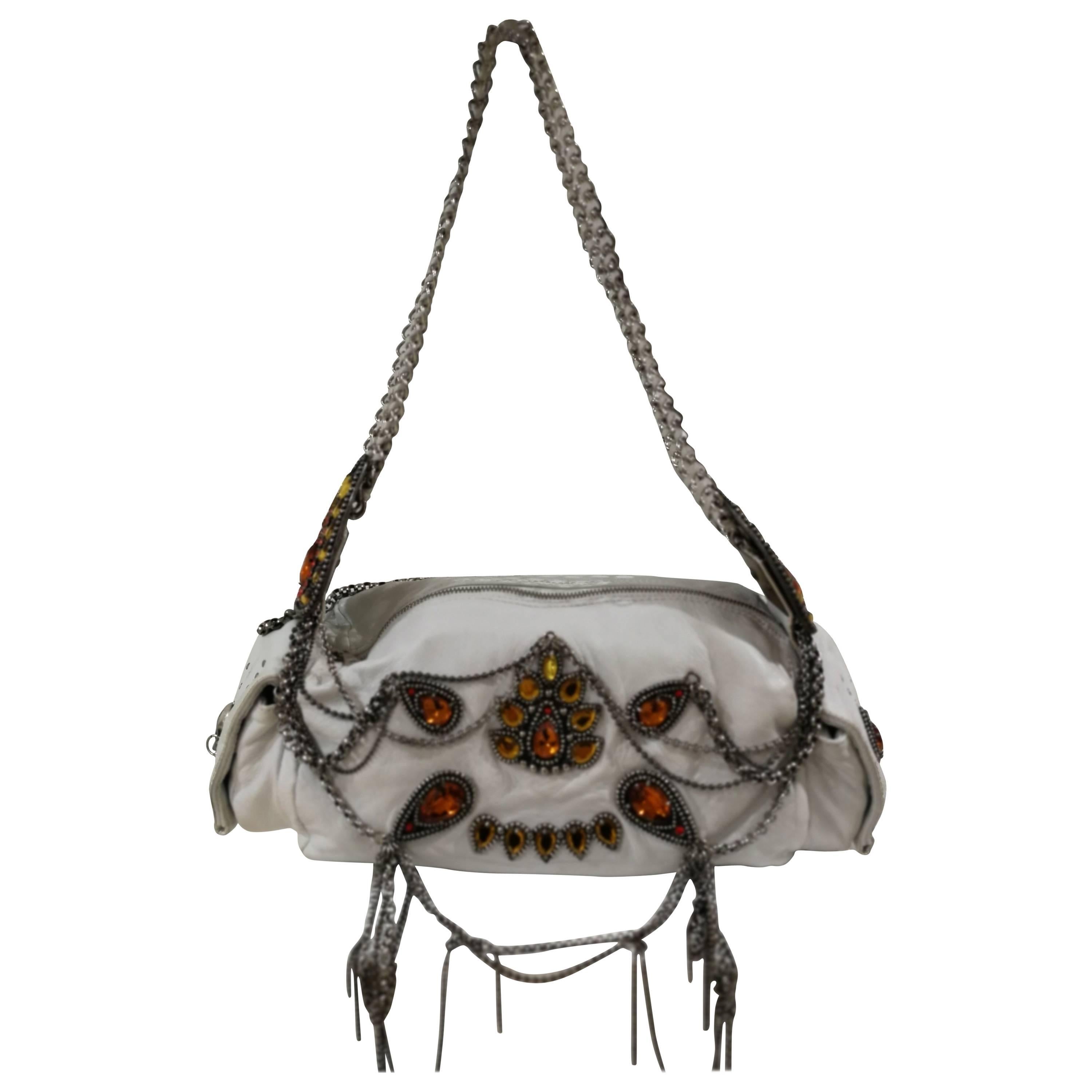 John Richmond white leather chains and swarovsky Shoulder Bag