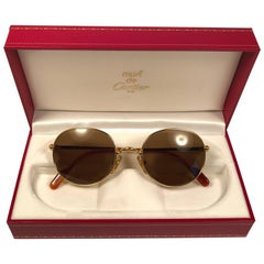 Mint Cartier Oval Gold Antares 49mm Frame 18k Plated Sunglasses France