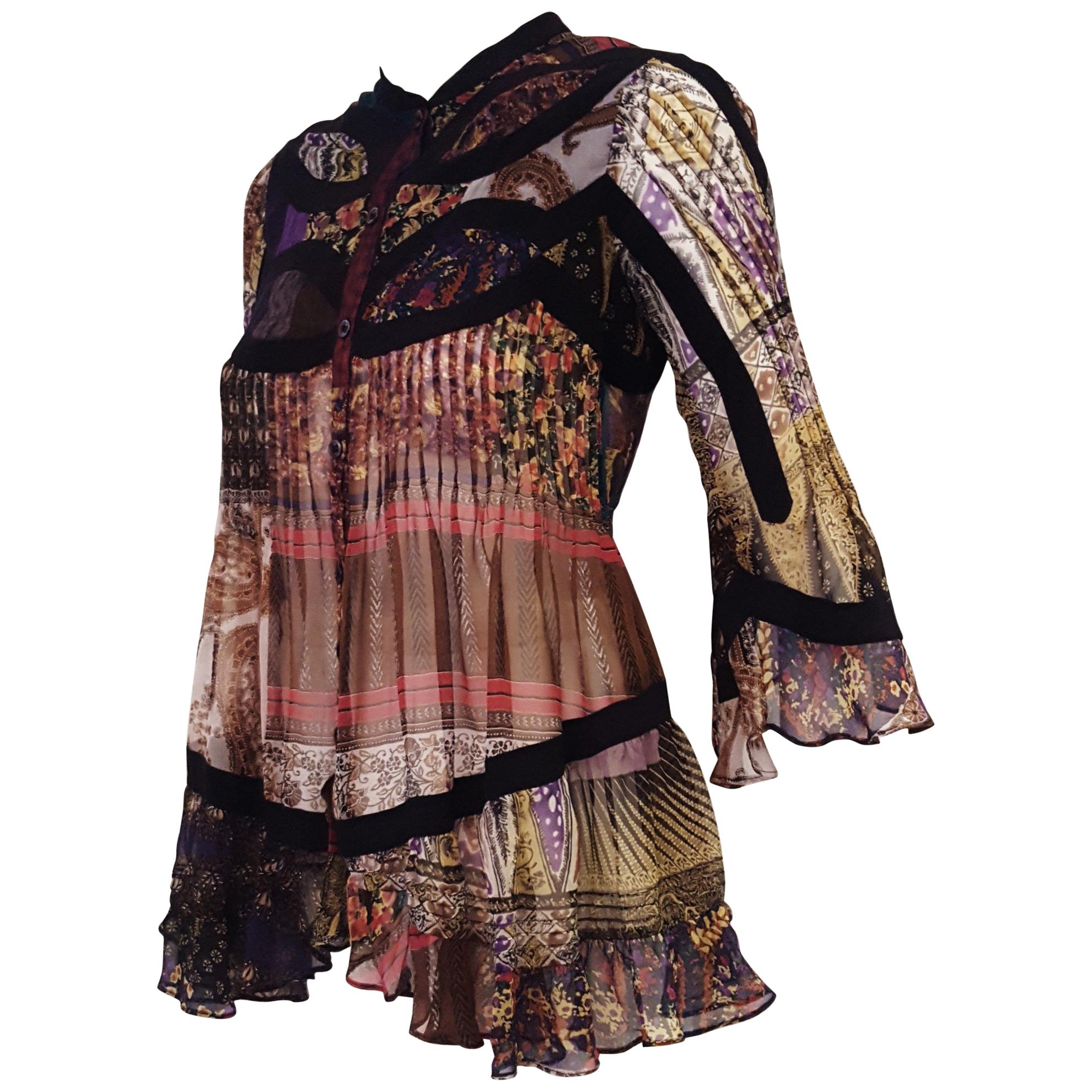 Etro Silk Multi Print & Multicolor With Flared Sleeves Top