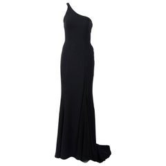 Used Gianni Versace black silk chiffon one shoulder open back gown, 1990s 