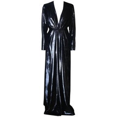 Saint Laurent Deep V-Neck Velvet-Lamé Gown