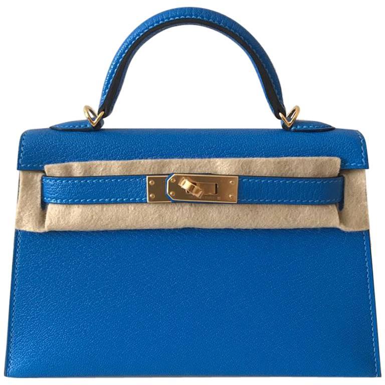 Hermes Bag Kelly 20 Blue Hydra chèvre ghw For Sale