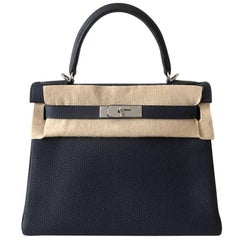 Hermes Kelly Bag 28 Blue Nuit Clemence phw