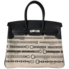 Hermes Bag Birkin 35 Limited Toile De Camp Dechainee/Swift Ficelle-Noir/Noir