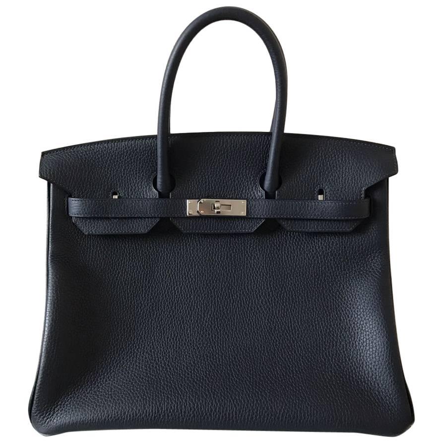Hermes Handbag Birkin 35 Blue nuit/Rose pourpre Clemence Palladium Hardware