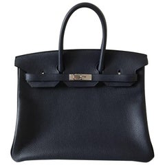 Hermes Handbag Birkin 35 Blue nuit/Rose pourpre Clemence Palladium Hardware