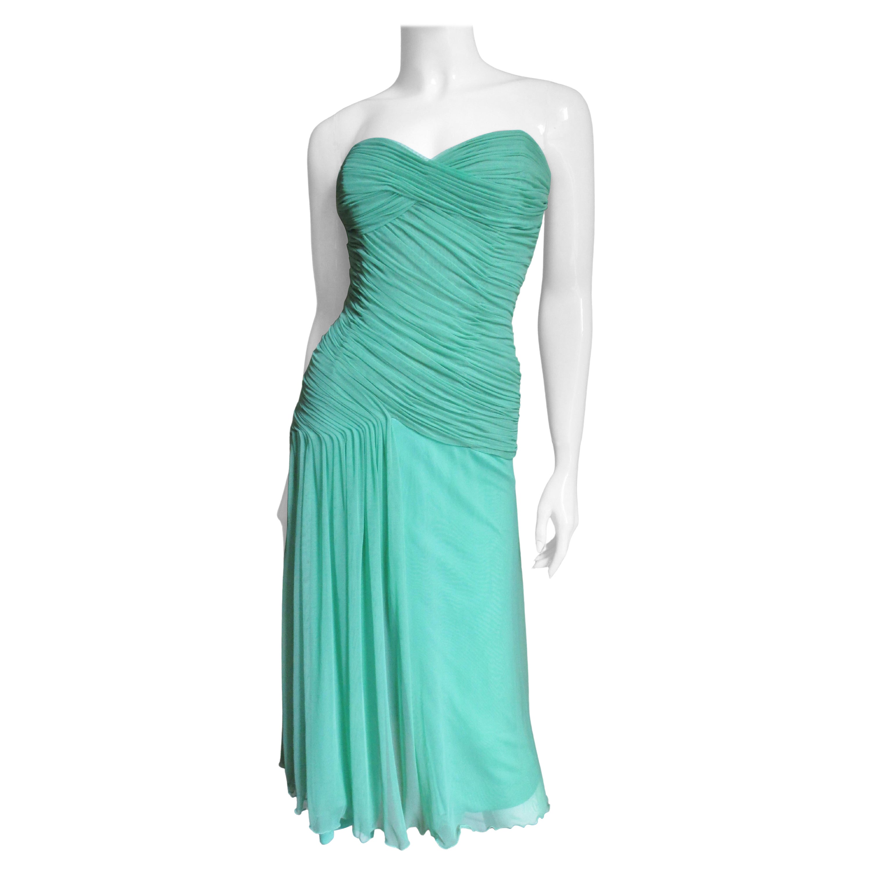 Vicky Tiel Strapless Ruched Strapless Dress For Sale