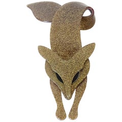 Used Lea Stein Gold Fox Brooch, circa 1970s