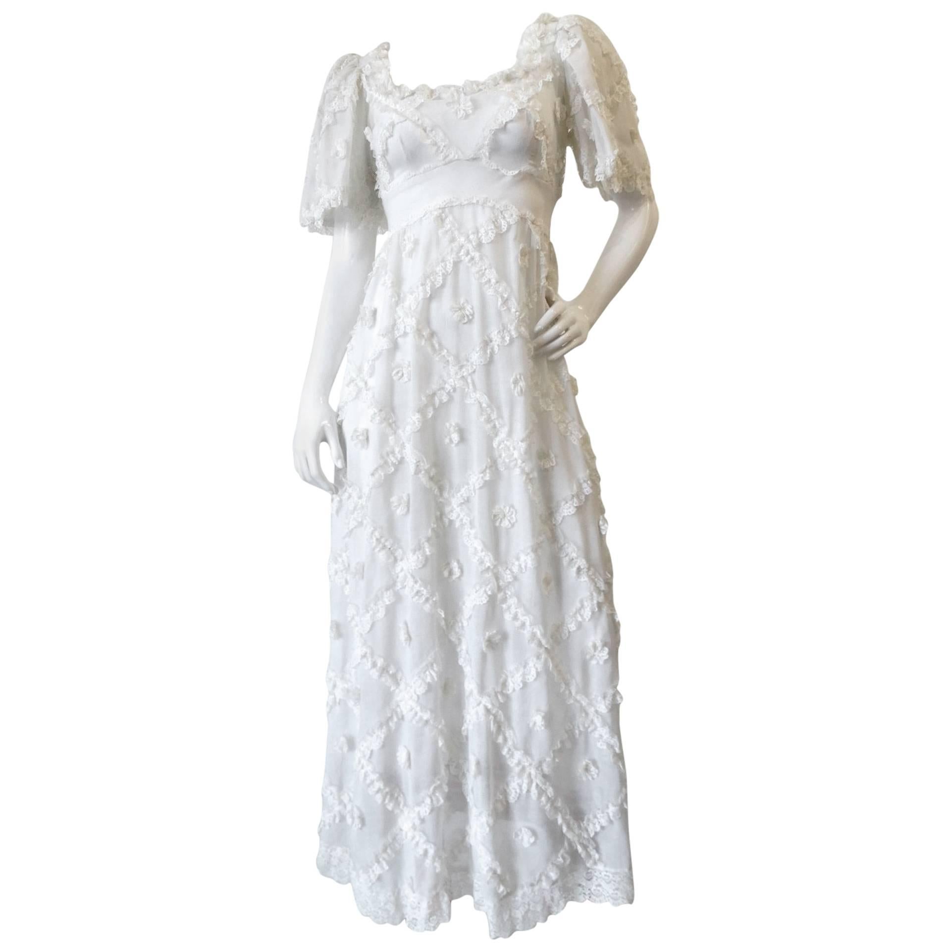 Cream Lace Ruffle Maxi Dress, 1970s 