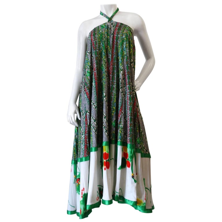 1970s Lillie Rubin Silver Lamé & Sequin Halter Dress
