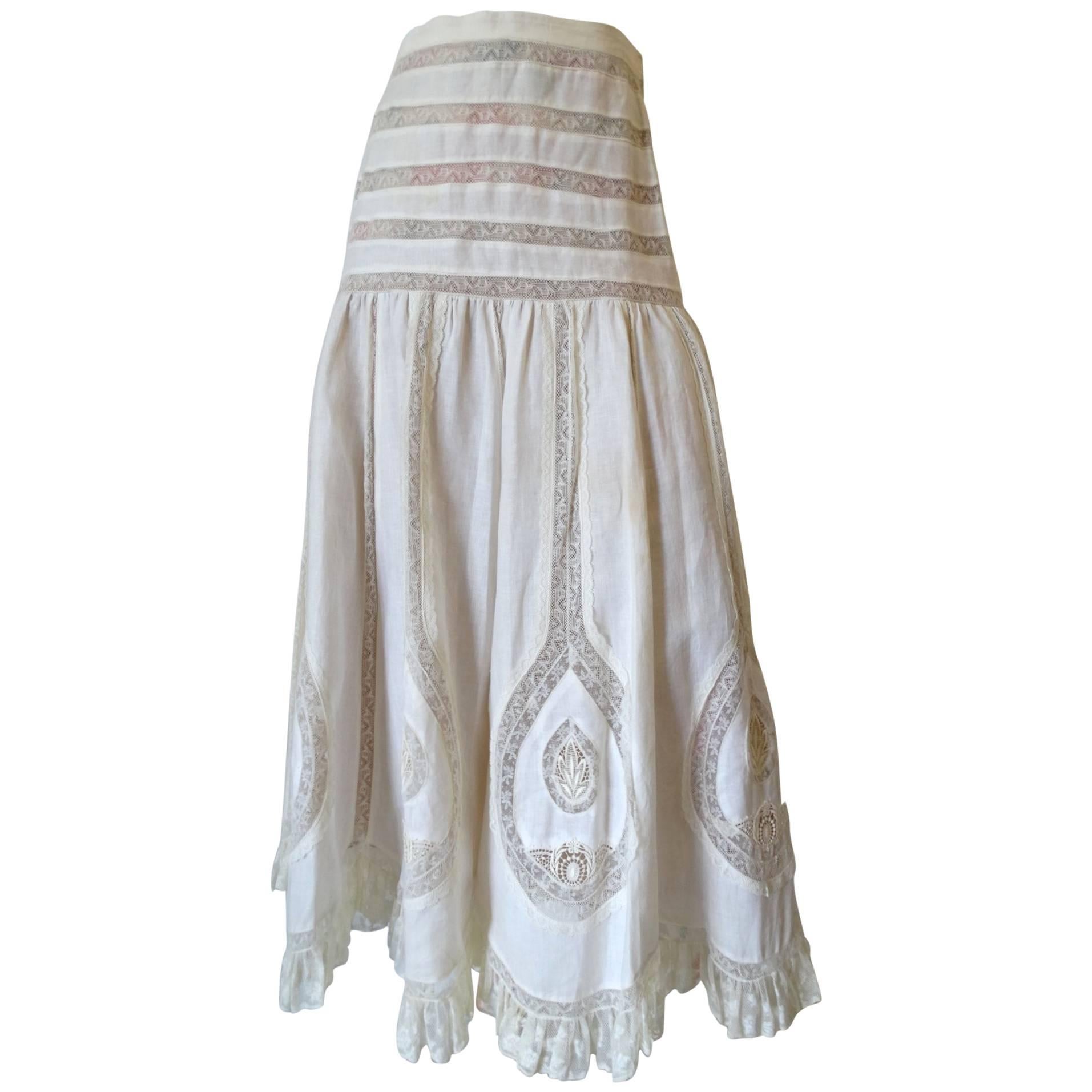 Yoly Munoz White Lace Maxi Skirt, 1980s 