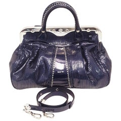 Versace Limited Edition Blue Glitz Patent Leather Satchel