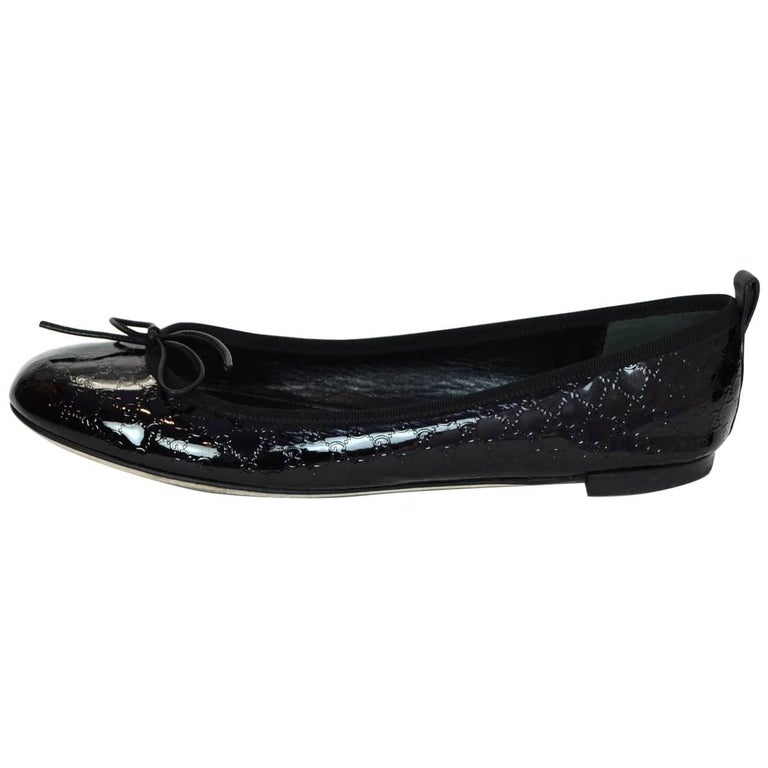 Gucci Black Patent Monogram Ballet Flats Sz 41 with Box For Sale at ...