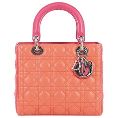 Christian Dior Bicolor Lady Dior Handbag Cannage Quilt Lambskin Medium