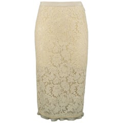 PRADA Size 10 Beige Cotton Blend Lace A Line Skirt