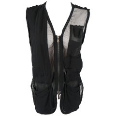 Yves Saint Laurent Black Mesh Silk Chiffon Pocket Zip Vest