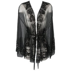 Collette Dinnigan Black Sequin Beaded Mesh Kimono Style Cardigan