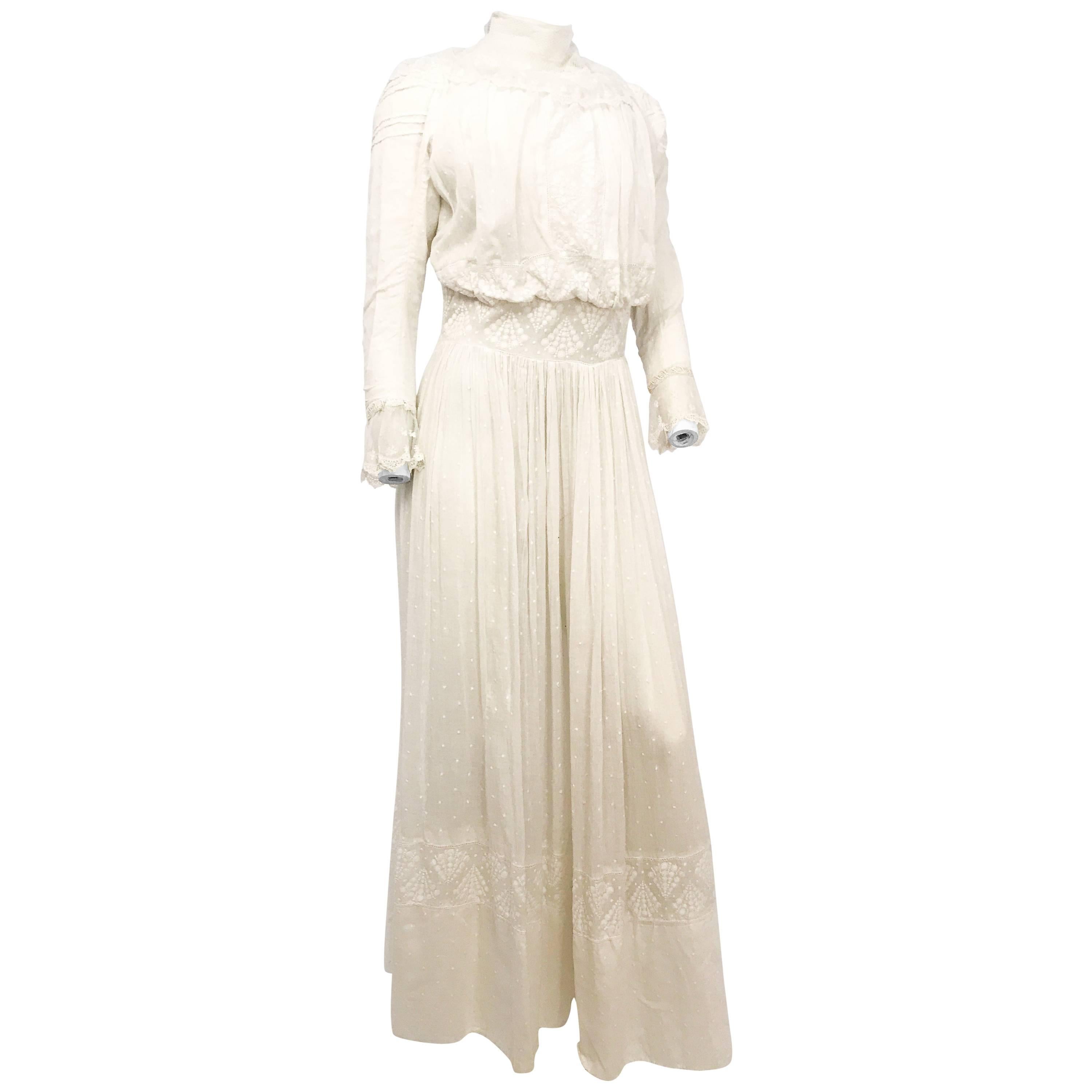 Edwardian White Wedding/Lawn Dress with Lace Details