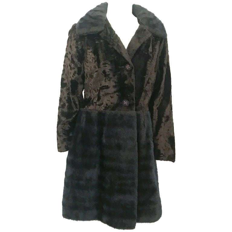 1960s Brown Faux Fur and Velvet Coat with Amber Colored Rhinestone ...