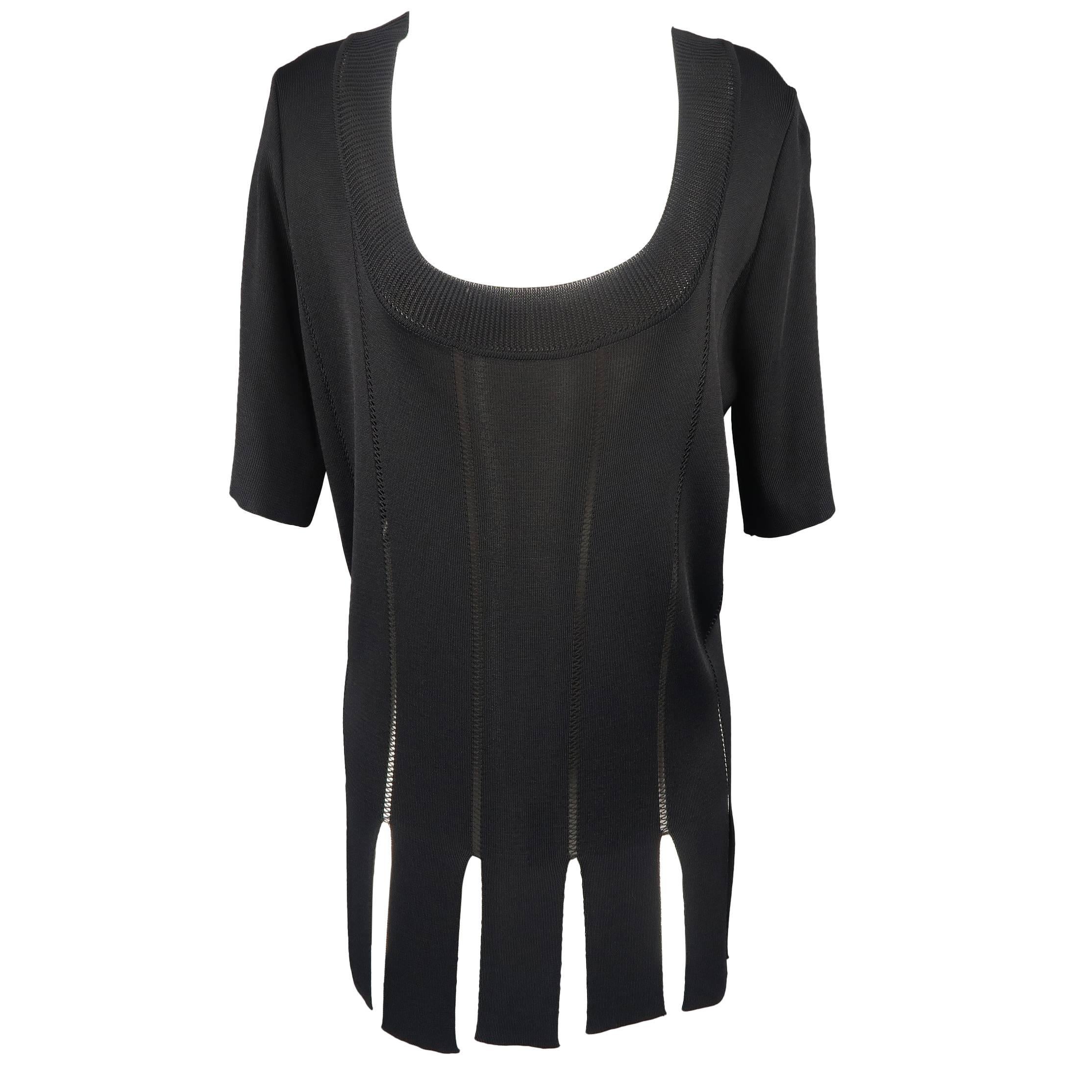 Claude Montana Black Burnout Stripe Scoop Neck Sweater Dress