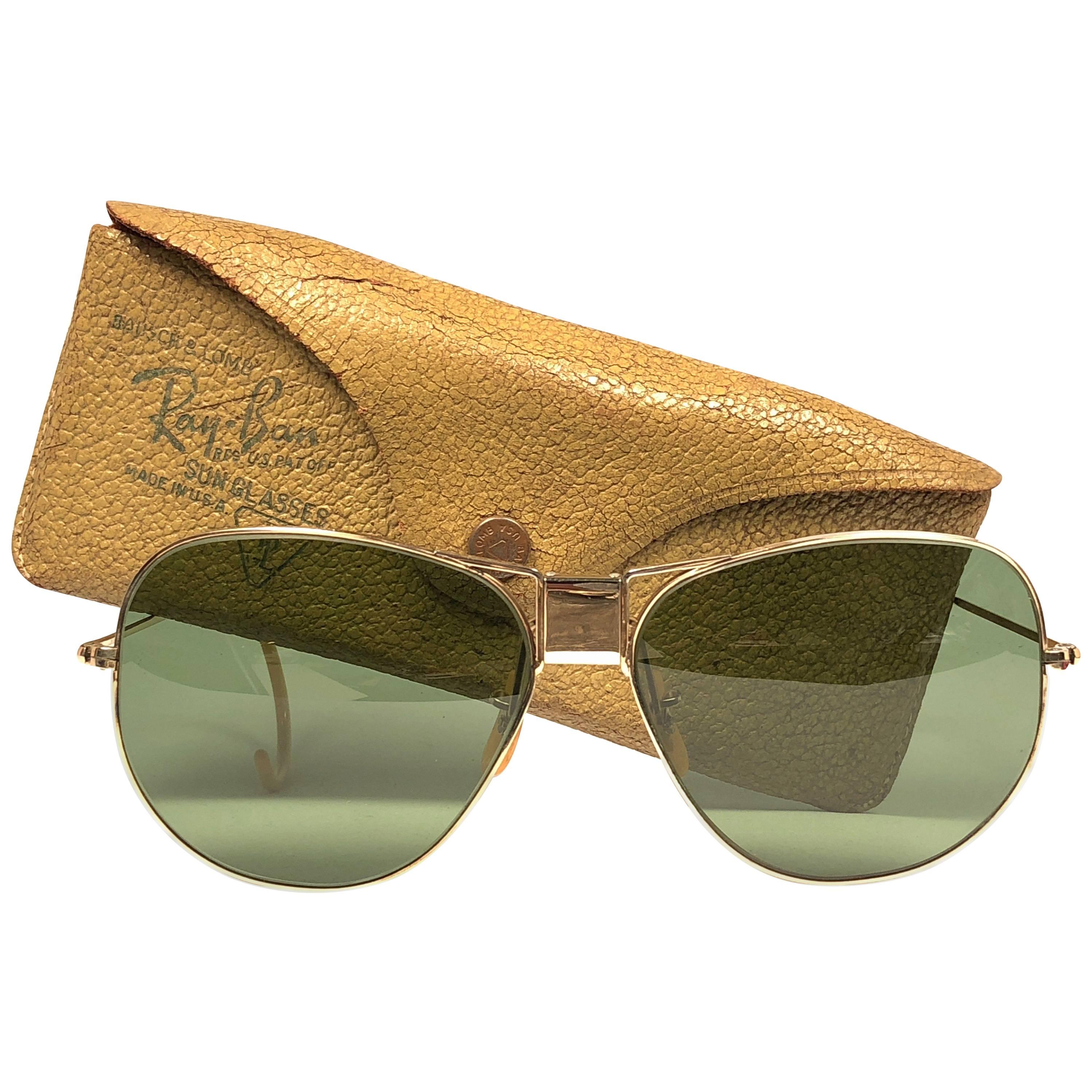 RAY BAN B&L BAUSCH & LOMB GOLD 10K AVIATOR '50 IMPACT RESISTANT LENSES VERY RARE 