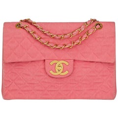 1993 Chanel Pink Quilted Denim Vintage Maxi Jumbo XL Flap Bag