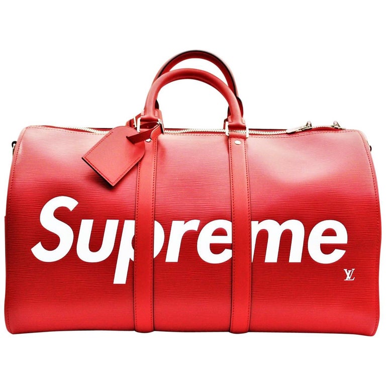 Louis Vuitton X Supreme Epi Keepall Bandouliere 45 Red at 1stdibs