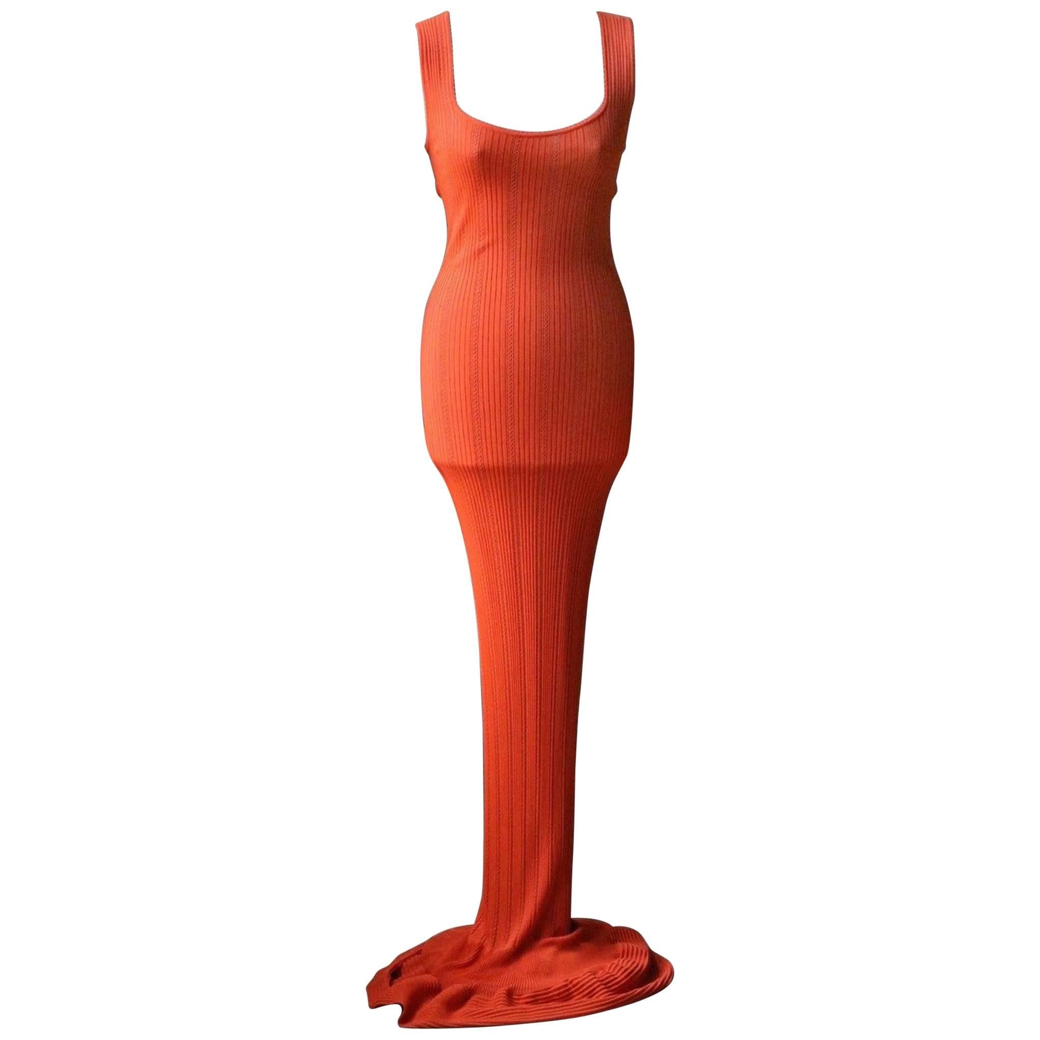 Azzedine Alaia 1990's Orange Knit Maxi Dress