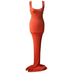 Azzedine Alaia 1990
s Orange Knit Maxi Dress