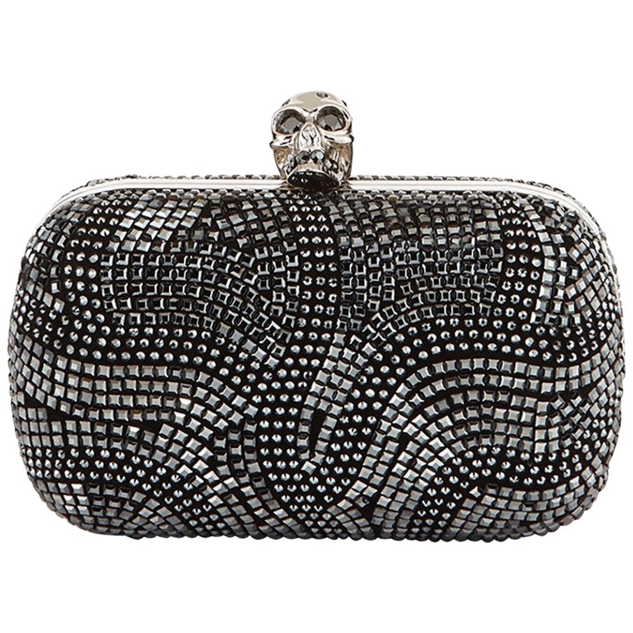 Alexander McQueen Black Satin Bird And Apple Knuckle Clutch For Sale at ...