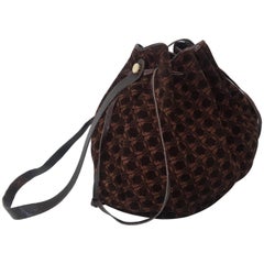 Retro Ferragamo Brown Suede Logo Drawstring Hobo Handbag