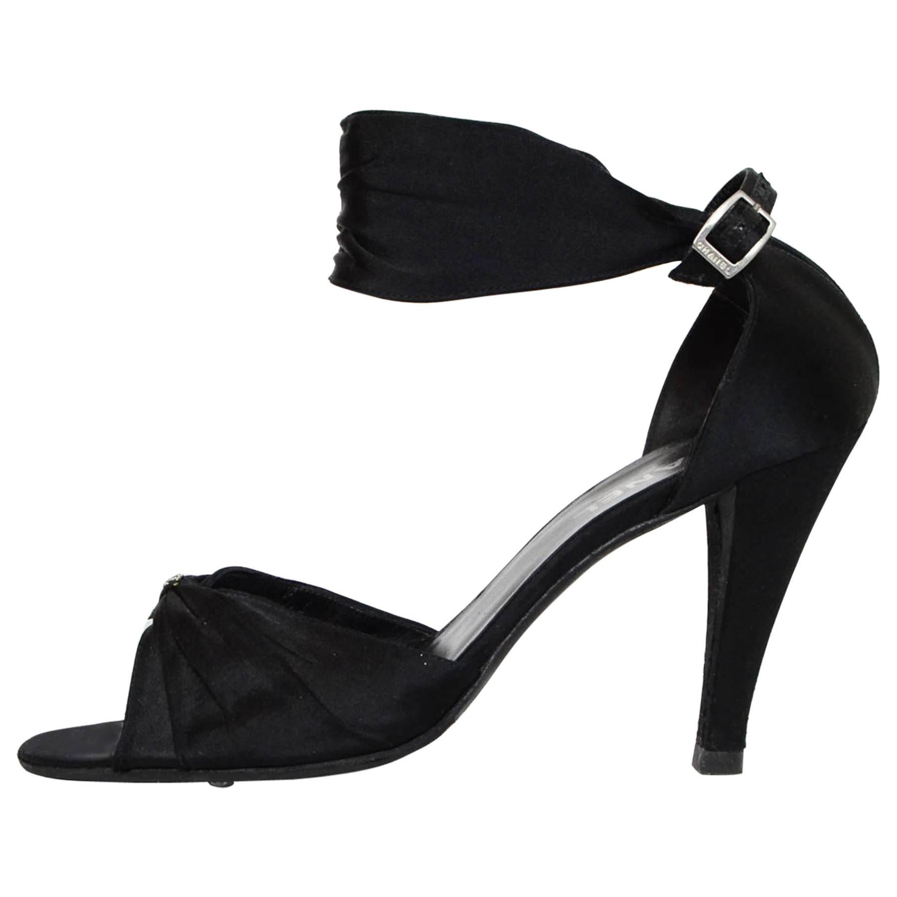 Chanel Black Satin Sandals Sz 41