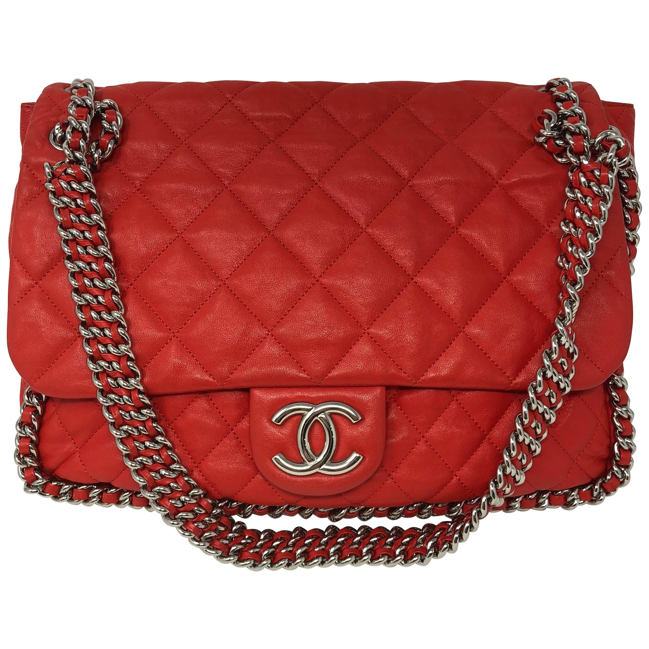 Chanel Red Chain Around Bag