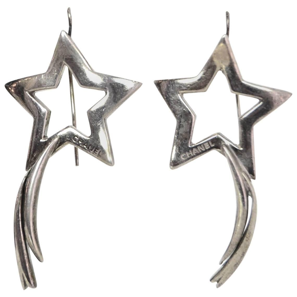 Chanel Sterling Silver Comete Shooting Star Pierced Earrings