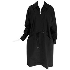 Chanel black zip front draw cord waist rain coat 1998P