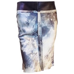 John Galliano for Dior Vintage watercolor silk skirt with leather waistband